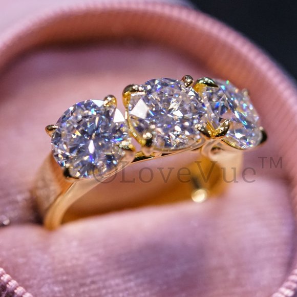 Certified 6ct. t.w. Diamond Moissanite Three Stone Engagement Wedding Ring - Picture 9 of 17